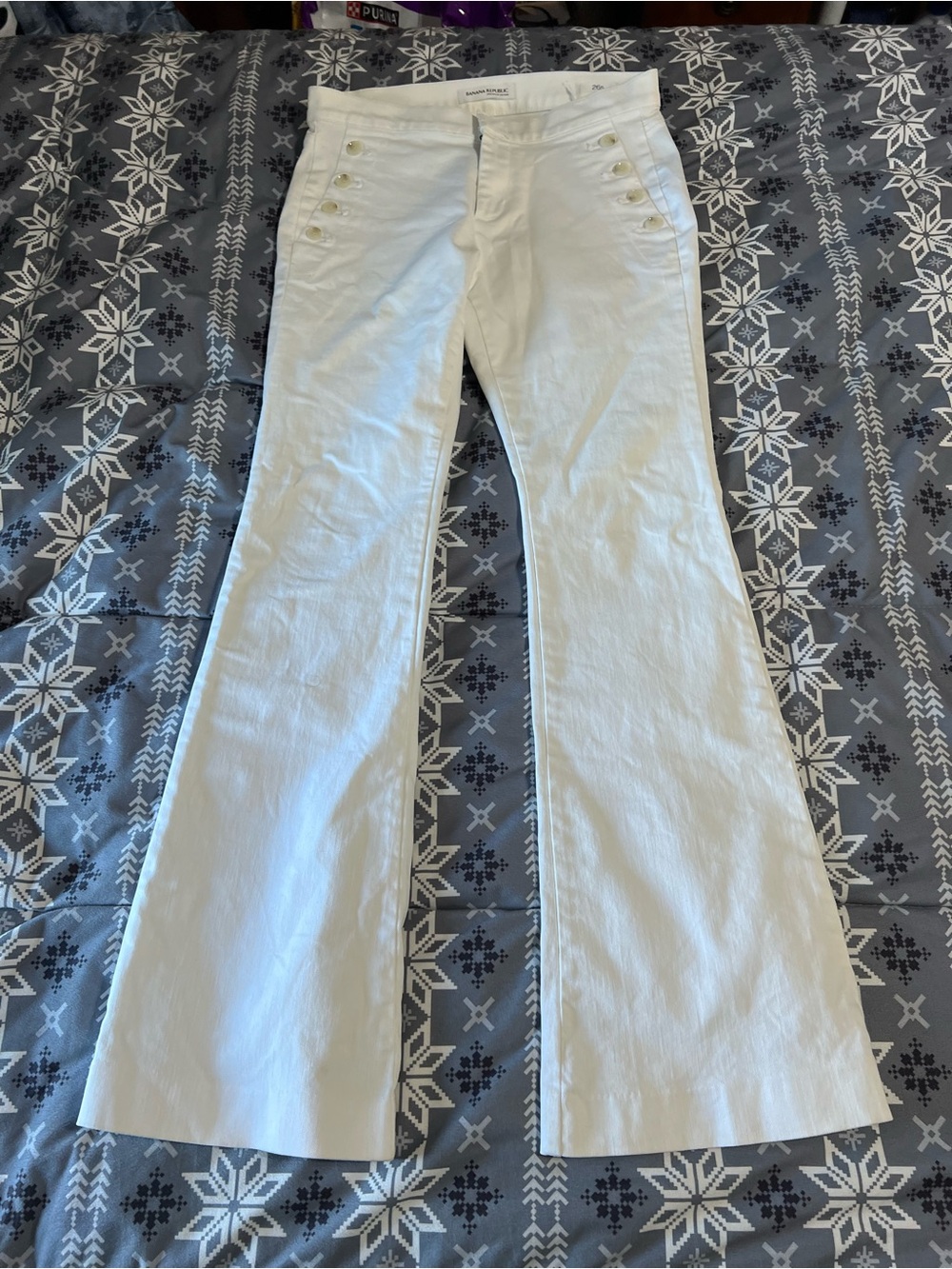 Banana Republic White Flared Wide-Leg Jeans with Button Accents